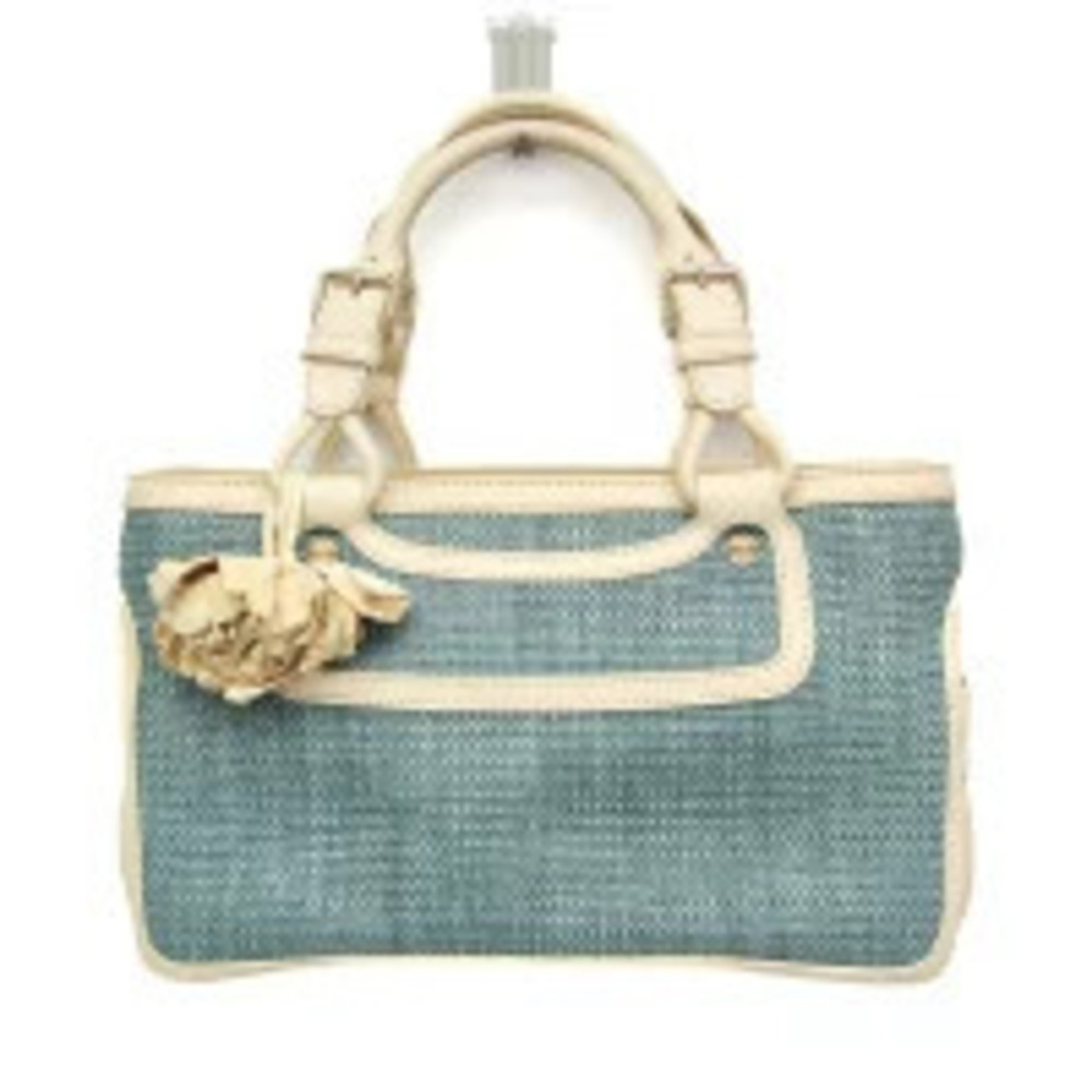 Celine Boogie Raffia Leather Handbag Blue White